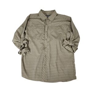 Blackhawk Mens Large Tactical Button Down Shirt Tan Green Plaid Roll Tab‎ Sleeve
